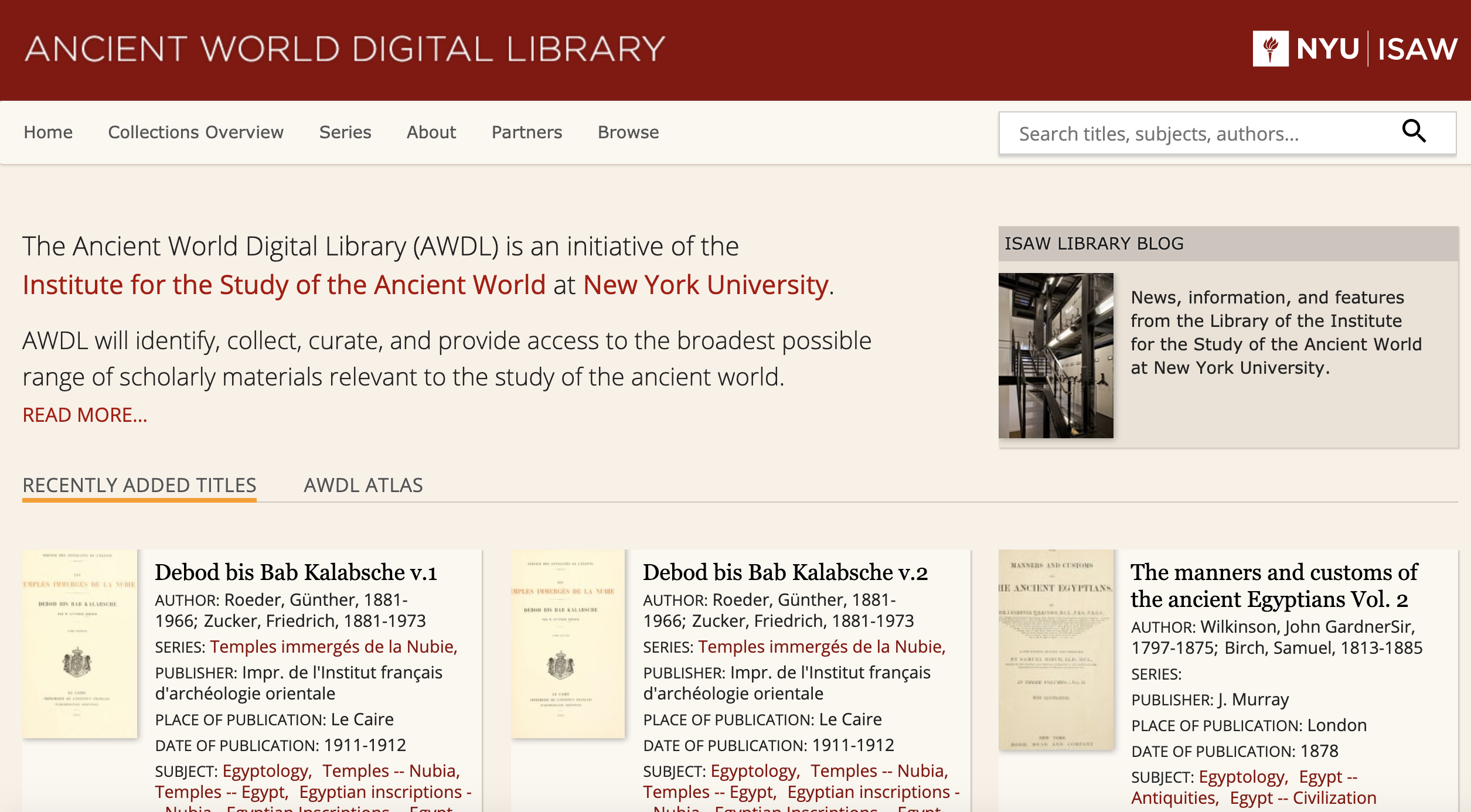 Screenshot of the Ancient World Digital Library interface